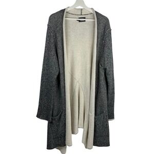 Cameleon Sz L Cardigan Sweater Terry Patch Pocket Open Front Long Line Women's